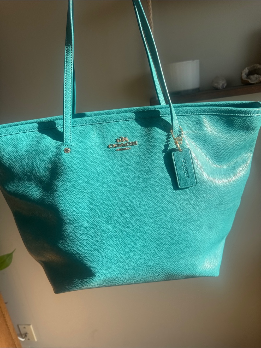 Coach Turquoise Leather Tote Bag - Bright Teal Coach Tote